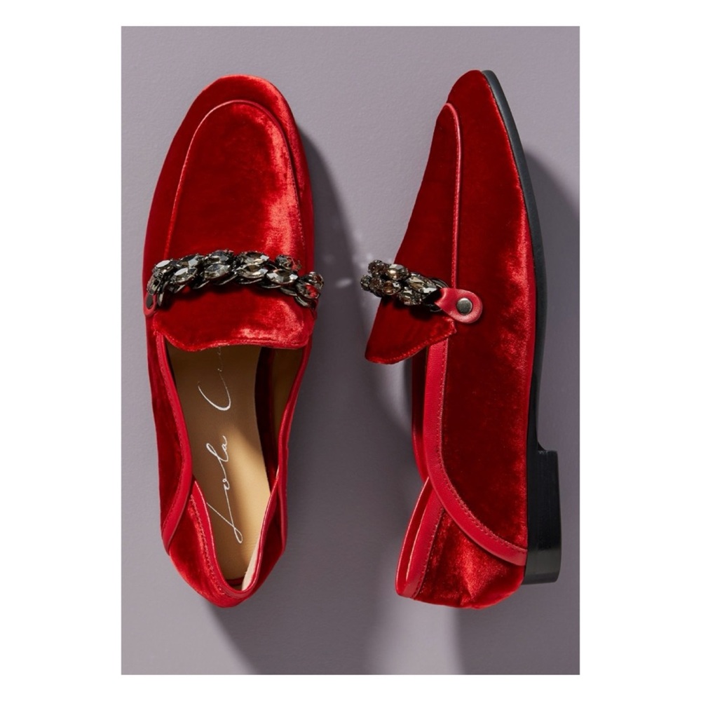 NWOT Anthropologie Lola Cruz Velvet Loafer In Red Size EU37/US 6.5